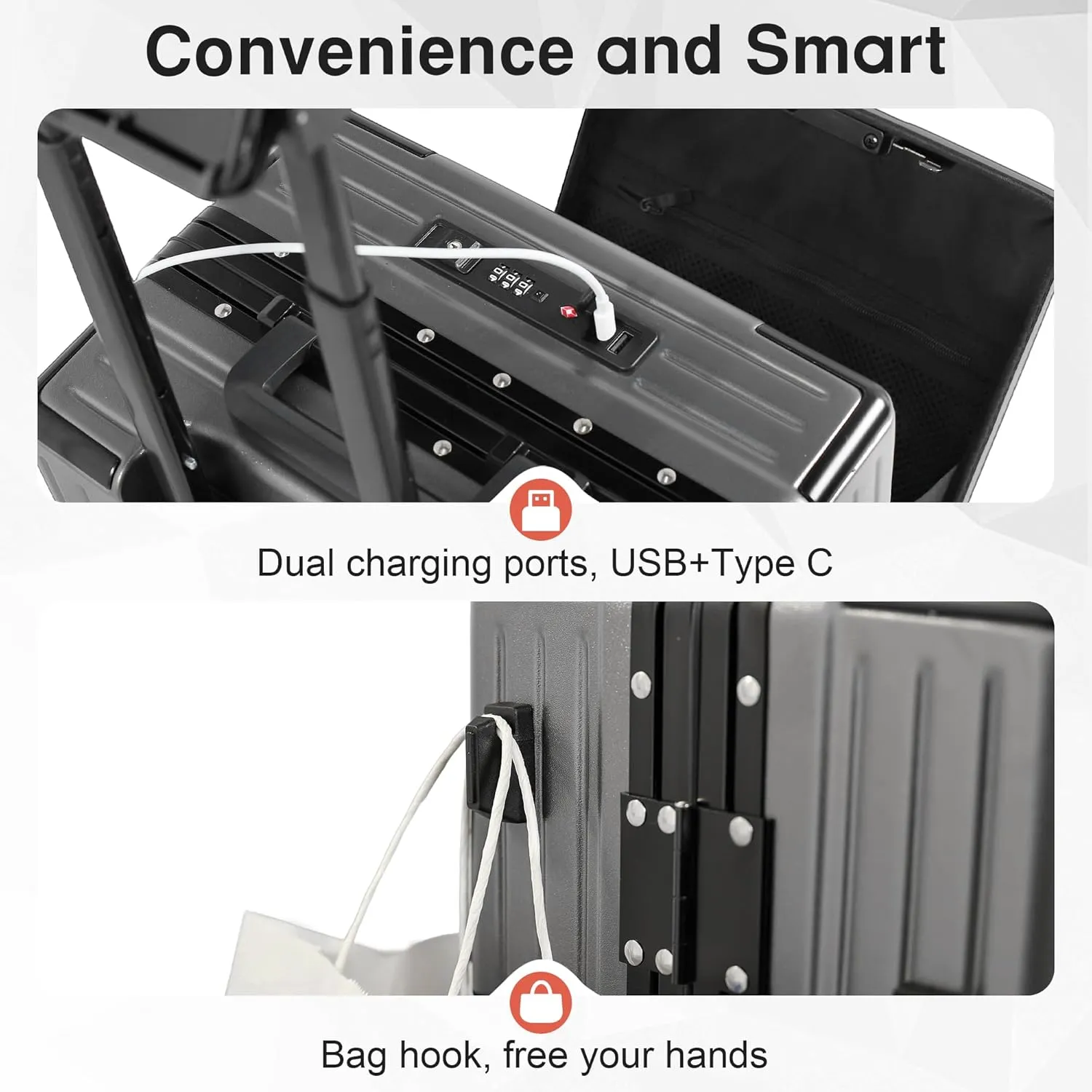 Carry On Luggage 22x14x9 Airline Approved Aluminum Frame, 20 Inch Hard Shell Carry On Luggage, Suitcase Carry-on Zipperless Luggage, TSA Approved (Grey)