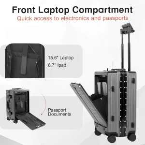 Carry On Luggage 22x14x9 Airline Approved Aluminum Frame, 20 Inch Hard Shell Carry On Luggage, Suitcase Carry-on Zipperless Luggage, TSA Approved (Grey)
