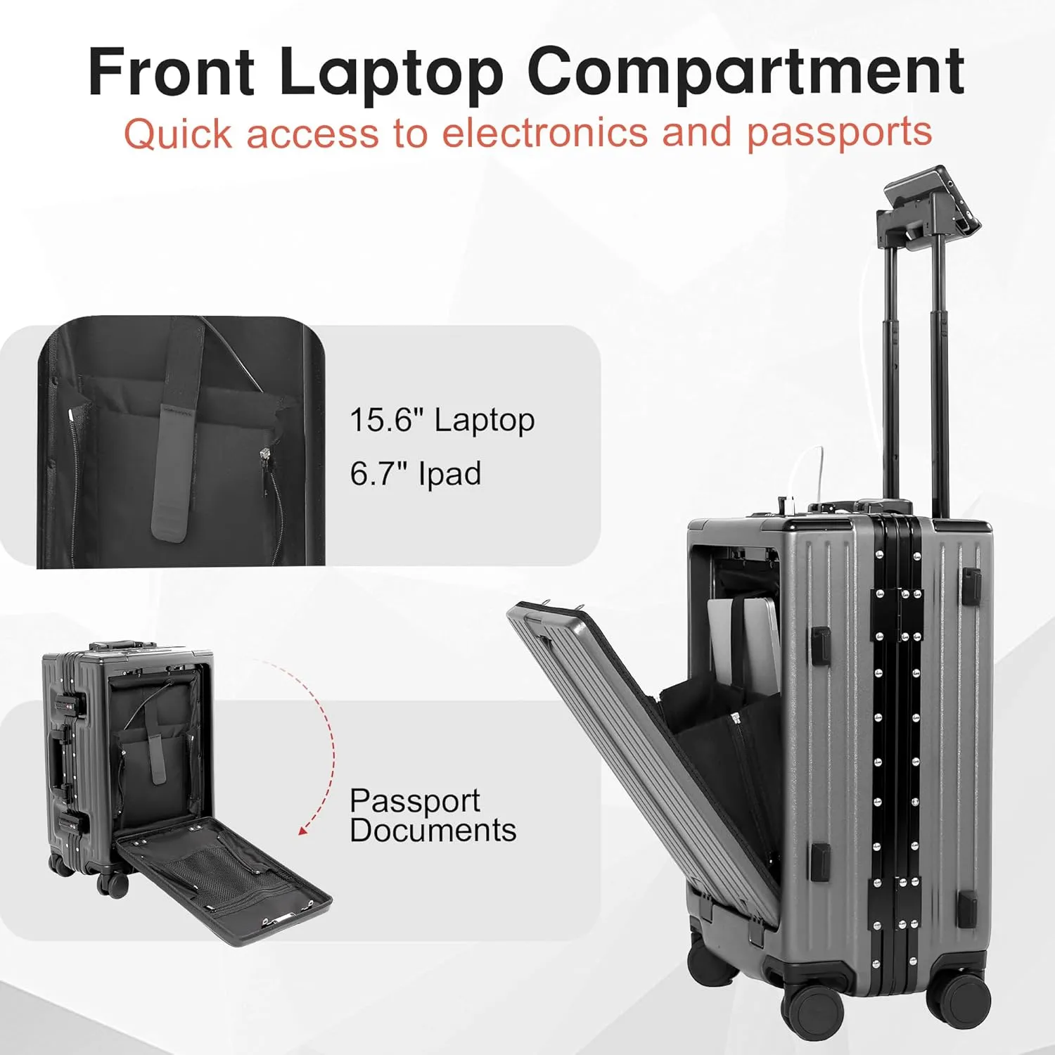 Carry On Luggage 22x14x9 Airline Approved Aluminum Frame, 20 Inch Hard Shell Carry On Luggage, Suitcase Carry-on Zipperless Luggage, TSA Approved (Grey)