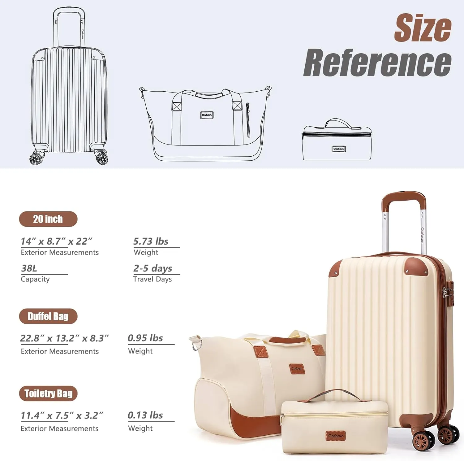 Carry On Luggage Sets 3 Piece, 20 Inch Luggage 22x14x9 Airline Approved with Wheels and TSA Lock, ABS Lightweight Hardshell Travel Suitcase Set with Duffel Bag Travel Bag for Men Women