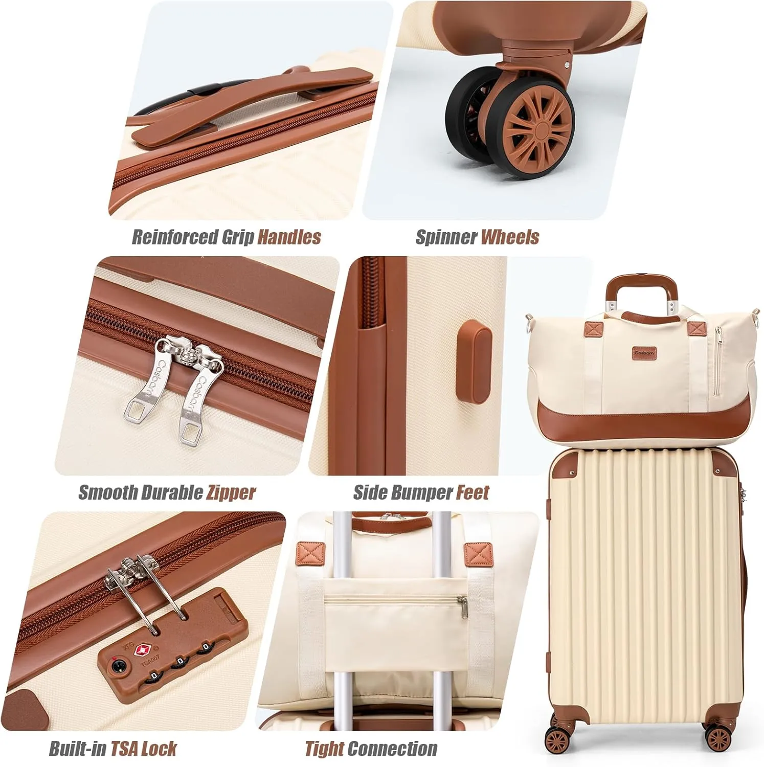 Carry On Luggage Sets 3 Piece, 20 Inch Luggage 22x14x9 Airline Approved with Wheels and TSA Lock, ABS Lightweight Hardshell Travel Suitcase Set with Duffel Bag Travel Bag for Men Women