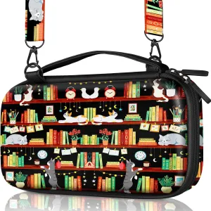 Carrying Case for Nintendo Switch Lite Travel Carry Cases Hard Shell Protective Cover Strap Bookshelf Cat Cute Girls Boys Accessories Storage Protector Pouch Bag for Nintendo Switch Lite 2019