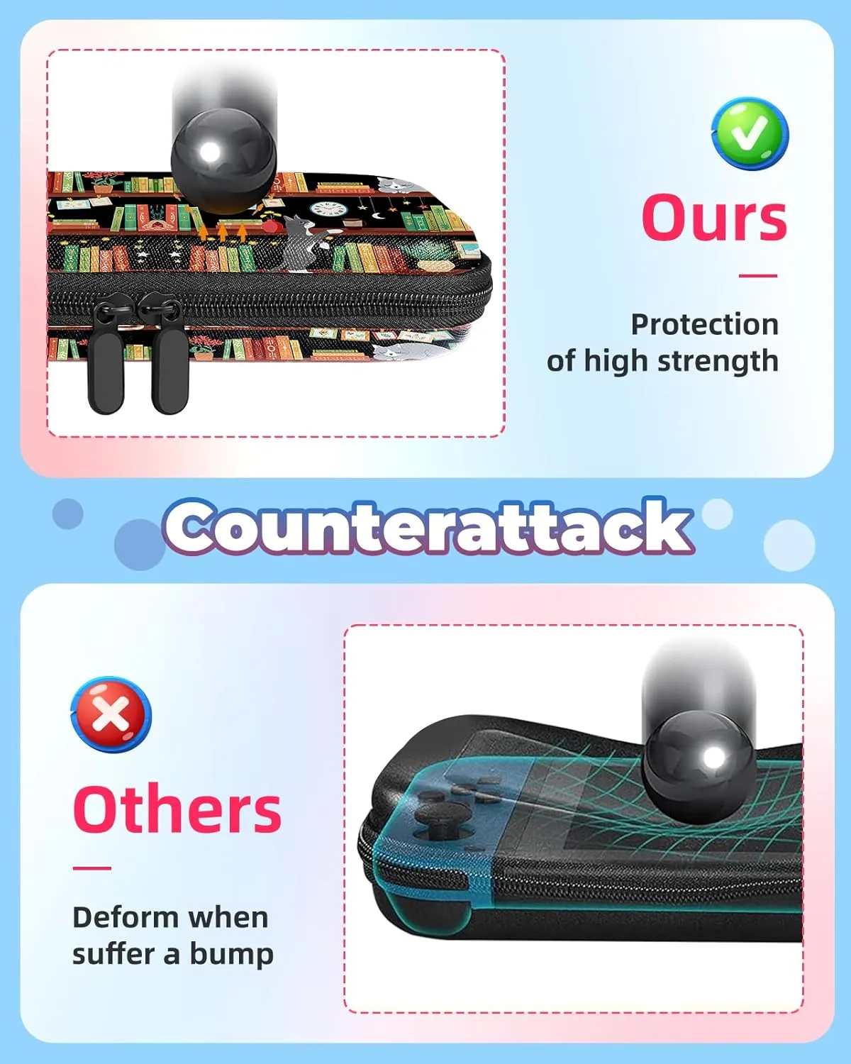 Carrying Case for Nintendo Switch Lite Travel Carry Cases Hard Shell Protective Cover Strap Bookshelf Cat Cute Girls Boys Accessories Storage Protector Pouch Bag for Nintendo Switch Lite 2019
