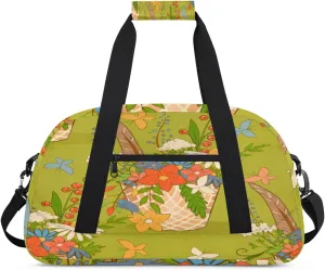 Cartoon Butterfly Gym Duffel Bag for Men Women Flower Blue Sports Tote Bag with Adjustable Shoulder Strap for Dance Gymnastics Traveling Outdoor Camping Overnight Stay