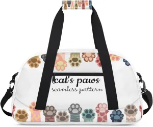 Cartoon Cat Footprints Gym Duffel Bag for Men Women Animal Paw Prints Sports Tote Bag with Adjustable Shoulder Strap for Dance Gymnastics Traveling Outdoor Camping Overnight Stay