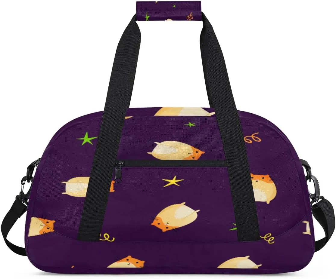 Cartoon Hamsters Gym Duffel Bag for Men Women Shining Stars Sports Tote Bag with Adjustable Shoulder Strap for Dance Gymnastics Traveling Outdoor Camping Overnight Stay