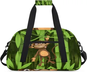 Cartoon Monkey Gym Duffel Bag for Men Women Bamboo Forest Sports Tote Bag with Adjustable Shoulder Strap for Dance Gymnastics Traveling Outdoor Camping Overnight Stay