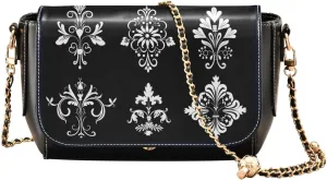Carved Style Black and White Pattern Cross Body Bag for Women Beauty Belt Bag Handbag with Adjustable Strap Wallet Purses