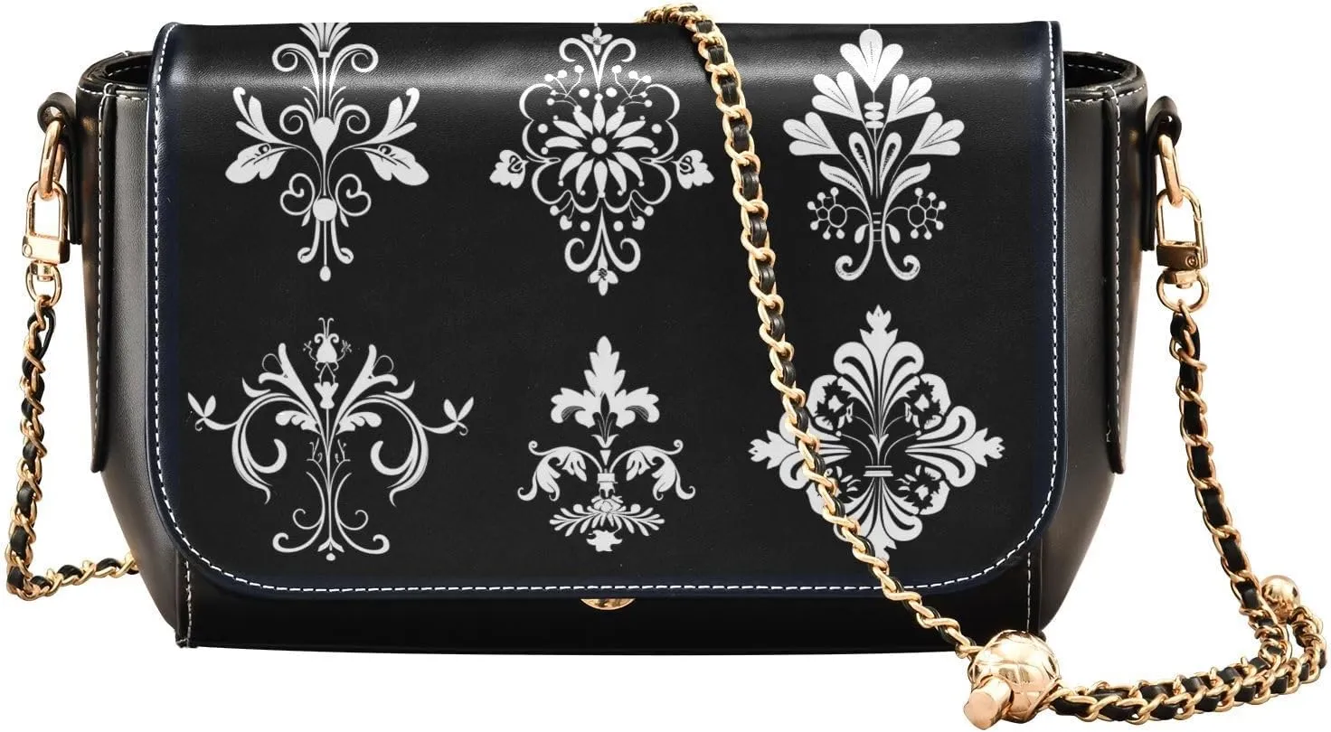 Carved Style Black and White Pattern Cross Body Bag for Women Beauty Belt Bag Handbag with Adjustable Strap Wallet Purses