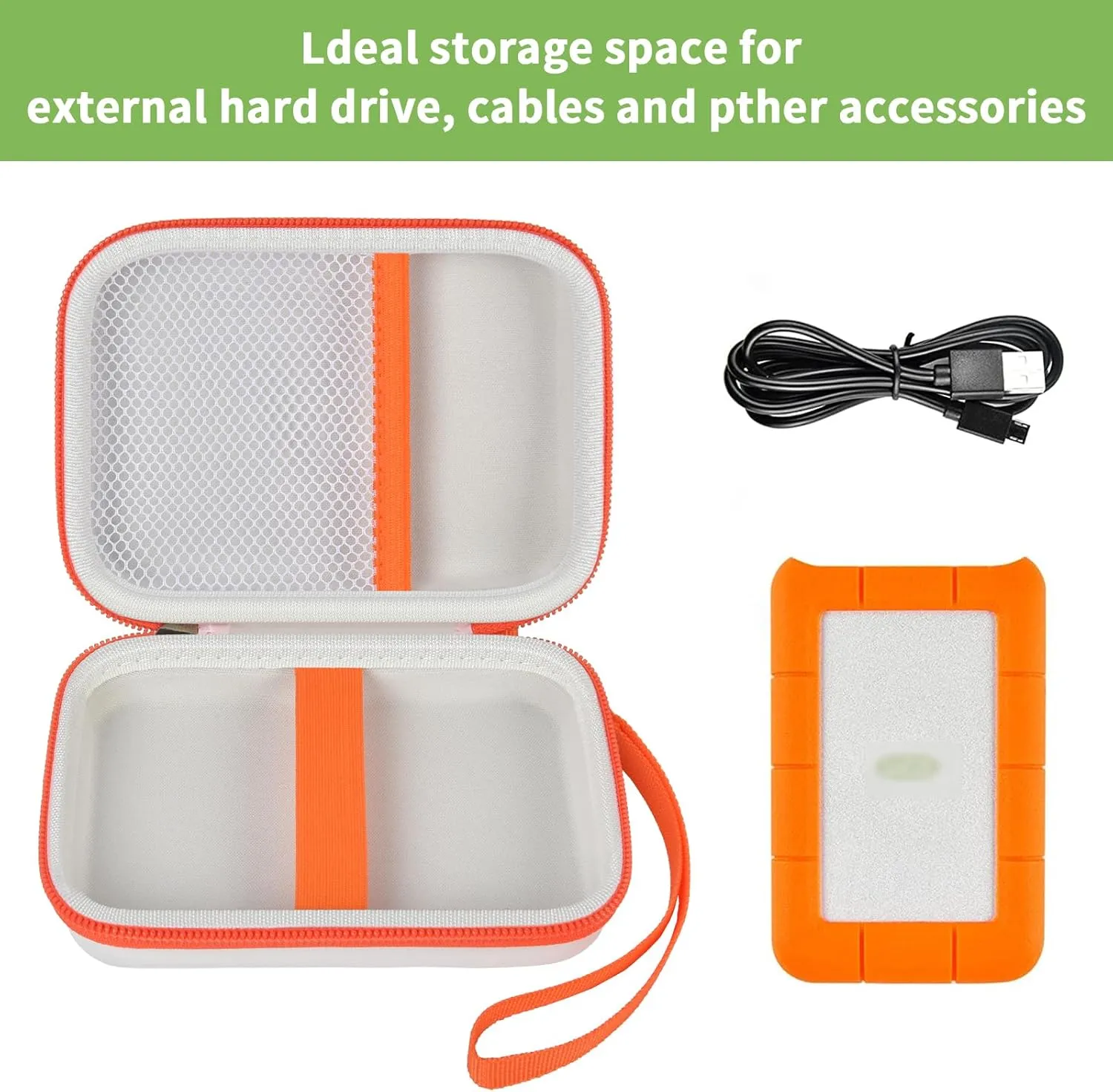 Case Compatible with LaCie Rugged Mini 1TB/ 2TB/ 4TB/ 5TB External Hard Drive Portable HDD, Storage Holder for Hard Drives for Mac and PC Computer & USB 3.0 2.0 Cable SD Cards (White)