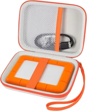 Case Compatible with LaCie Rugged Mini 1TB/ 2TB/ 4TB/ 5TB External Hard Drive Portable HDD, Storage Holder for Hard Drives for Mac and PC Computer & USB 3.0 2.0 Cable SD Cards (White)