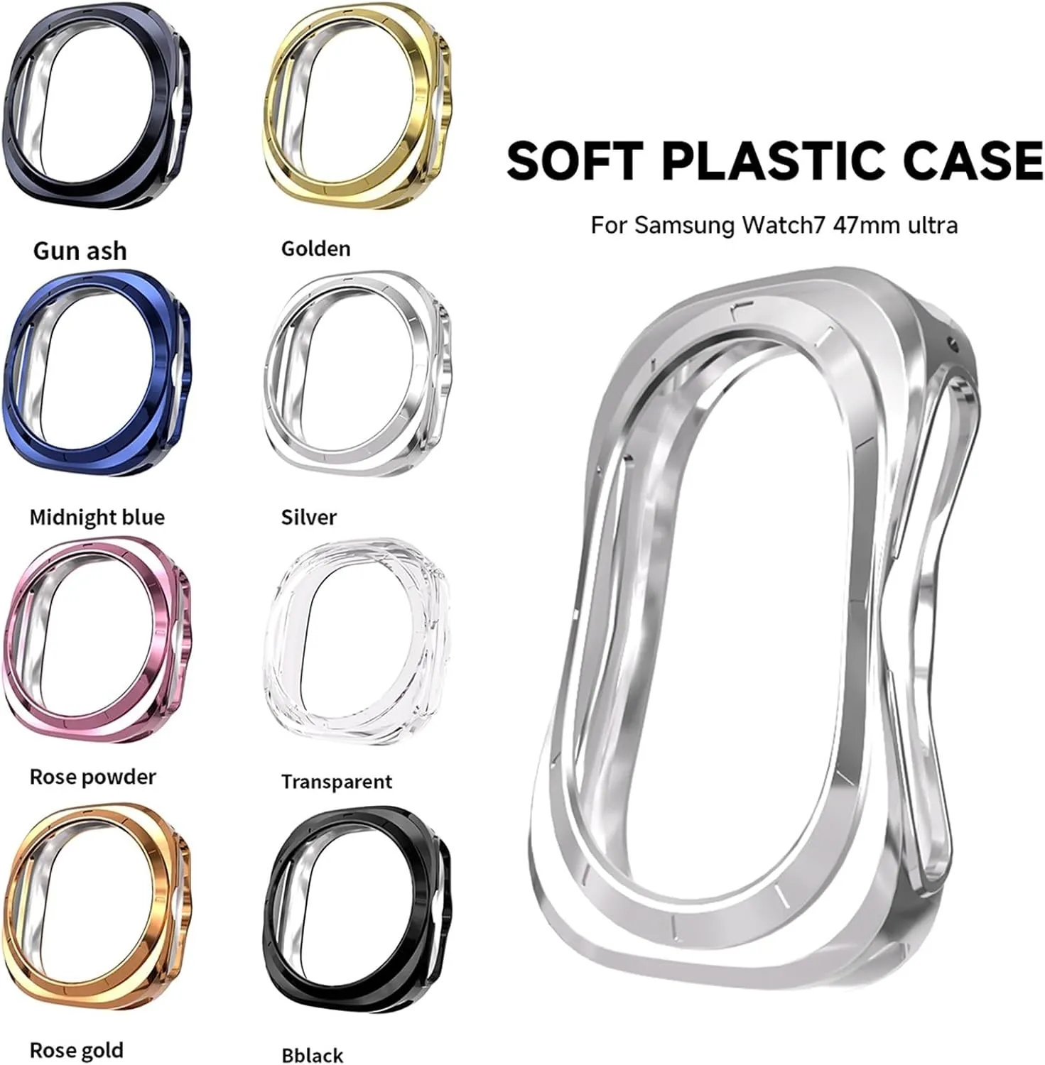 Case for Samsung Galaxy Watch 7 Ultra 47mm Smartwatch Cover Soft TPU Bumper Protective Shell for Galaxy 7 Ultra 47mm Accessories(Silver)