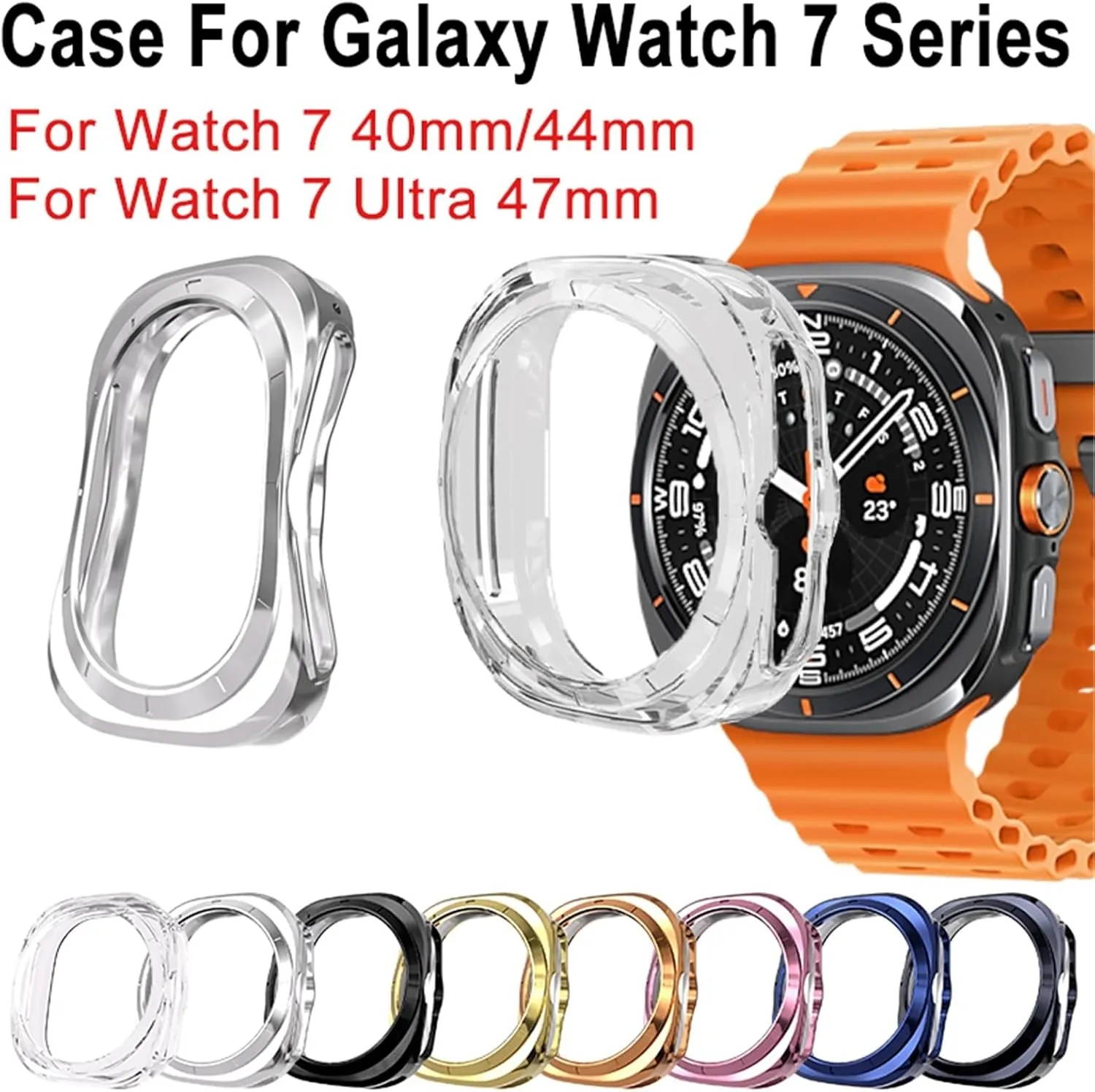 Case for Samsung Galaxy Watch 7 Ultra 47mm Smartwatch Cover Soft TPU Bumper Protective Shell for Galaxy 7 Ultra 47mm Accessories(Silver)