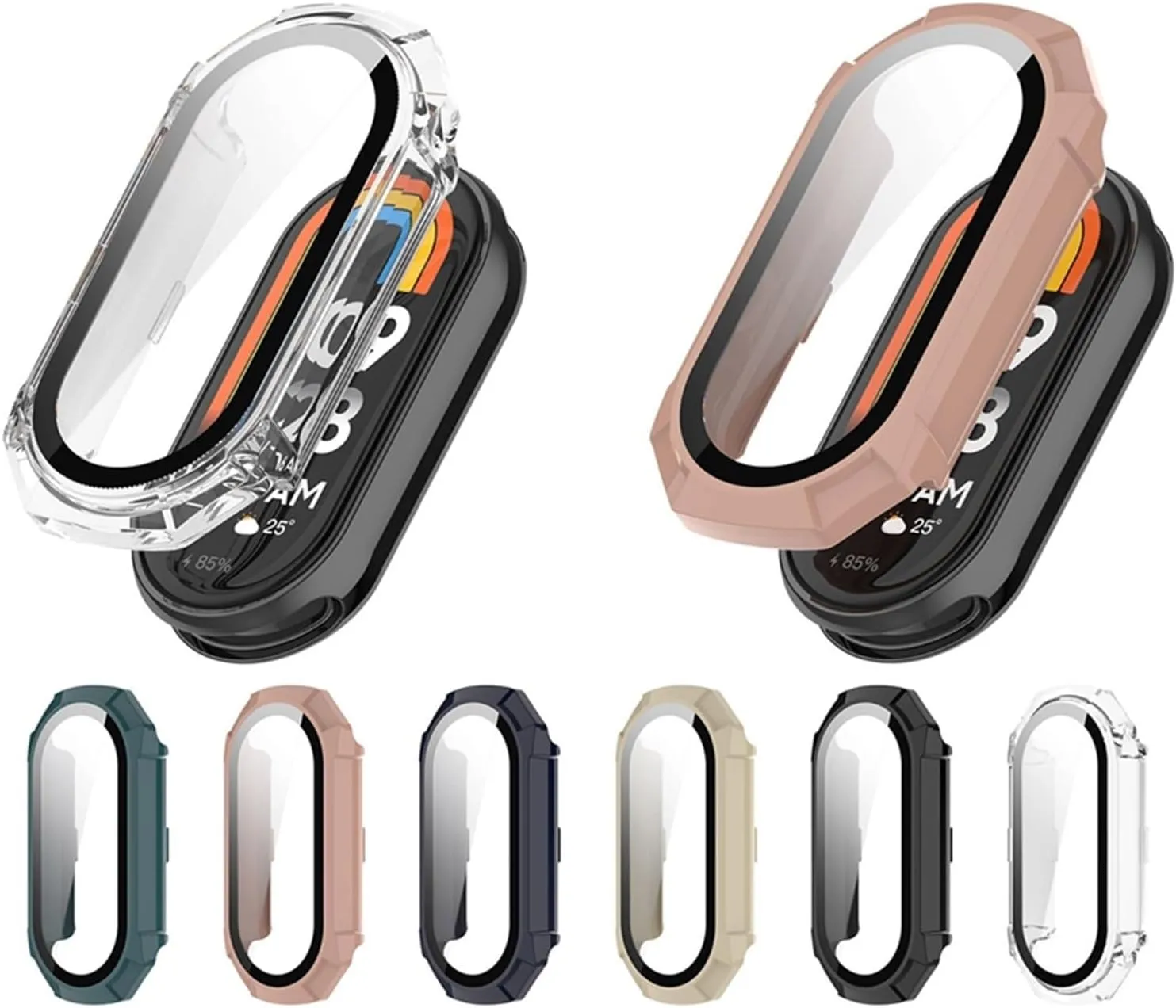 Case Glass for Xiaomi Mi Band 9 Anti Scratch Protective Cover All-Around PC Screen Protector Bumper for Mi Band 9 Cover Shell Watch Case(Transparent-2)