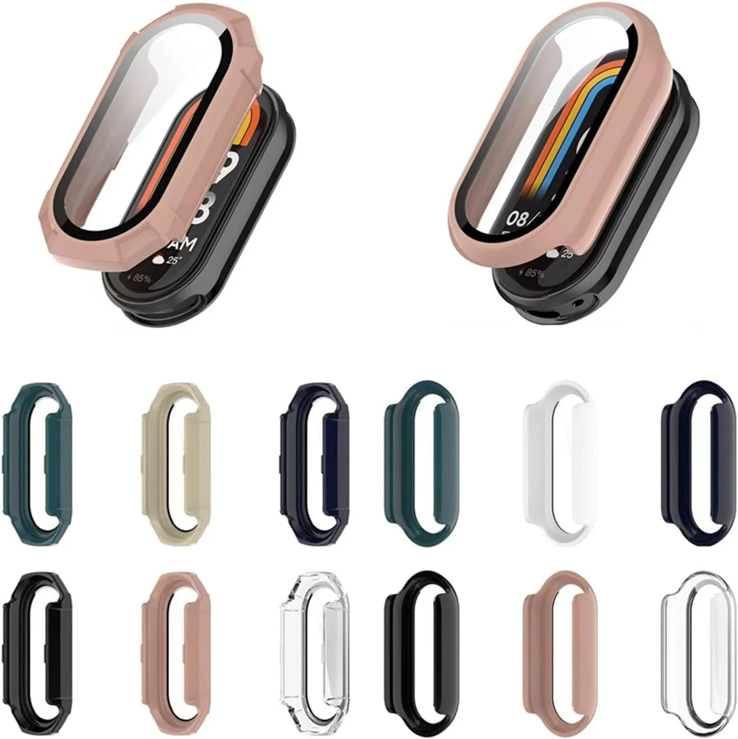 Case Glass for Xiaomi Mi Band 9 Anti Scratch Protective Cover All-Around PC Screen Protector Bumper for Mi Band 9 Cover Shell Watch Case(Transparent-2)