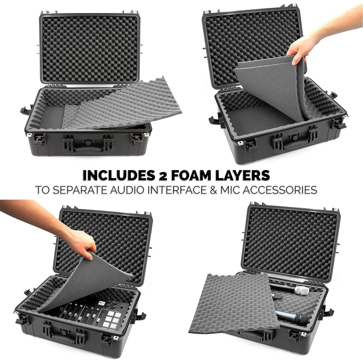 CASEMATIX Waterproof Mixer Carrying Case Compatible with Yamaha MG12XU 12 Channel Mixing Console and More - Hard Shell Soundboard Case with Foam Compatible with up to 17" x 12.1" x 5" Mixers and Cables Case Only