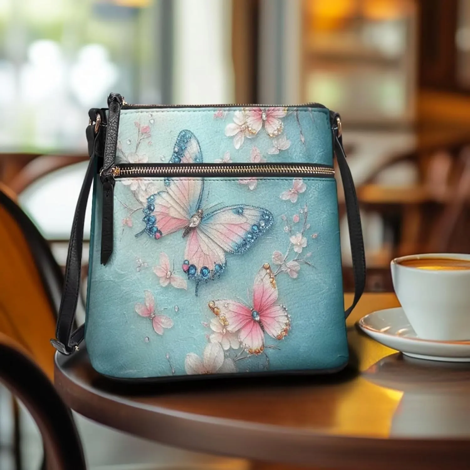 Casual Crossbody Bags for Women PU Shoulder Purse Bag Lightweight Messenger Bag with Zipper for Travel Shopping