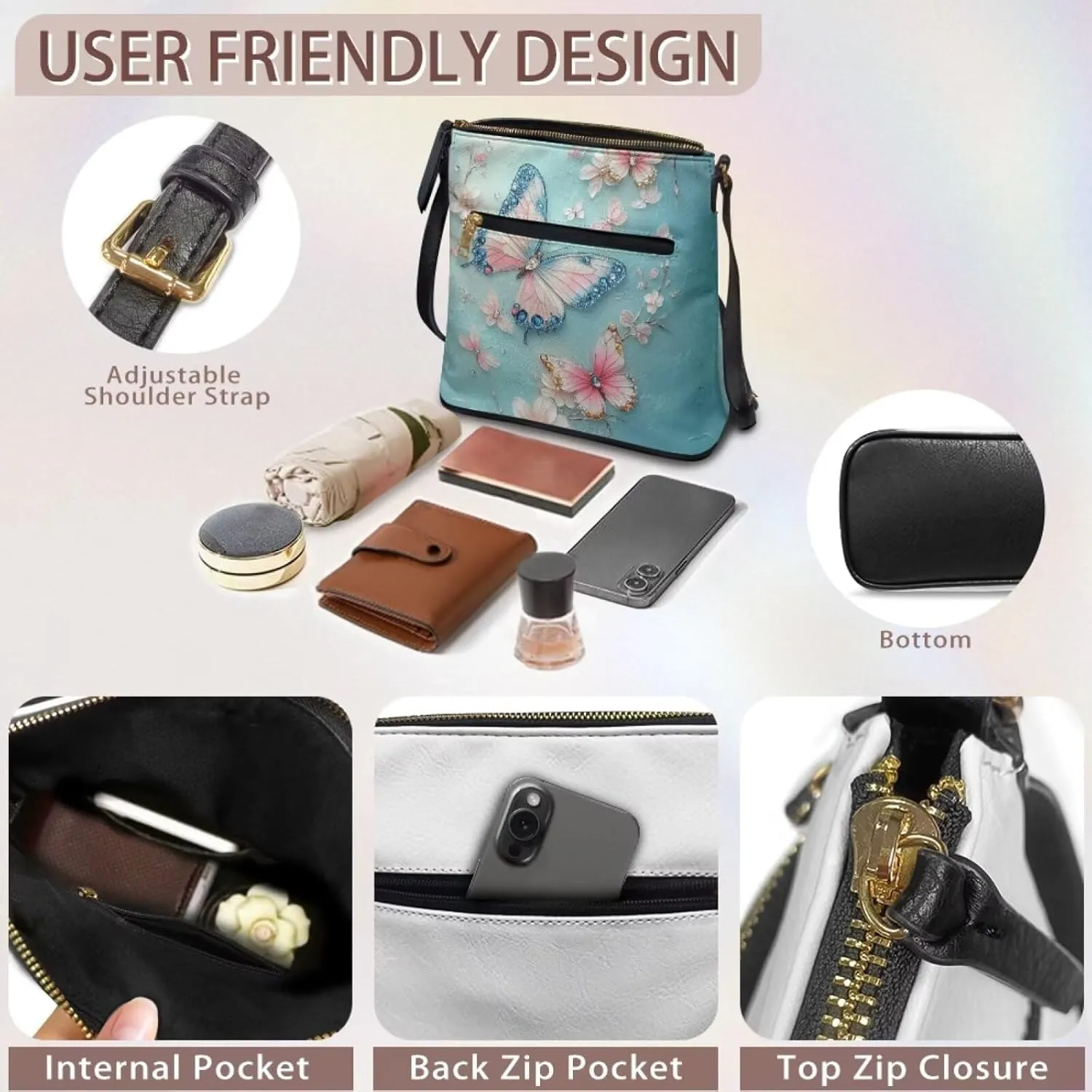 Casual Crossbody Bags for Women PU Shoulder Purse Bag Lightweight Messenger Bag with Zipper for Travel Shopping
