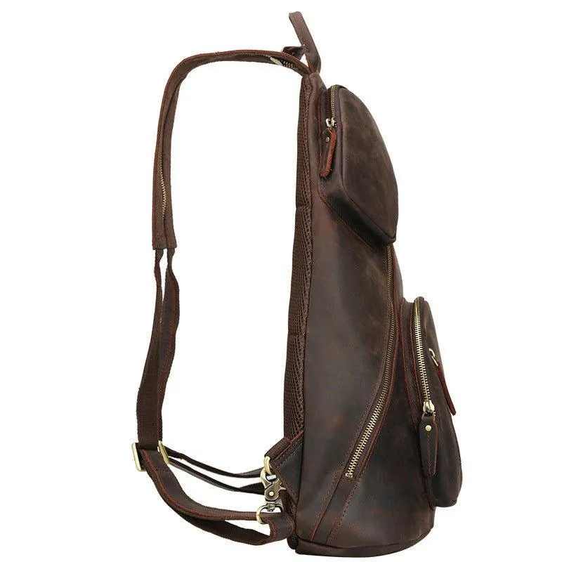 Casual Leather Sling Backpack with USB Port