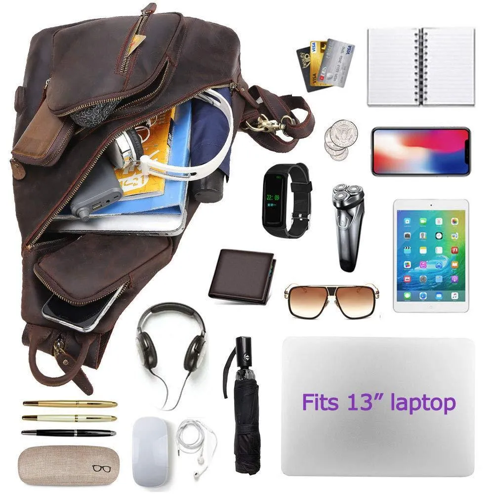 Casual Leather Sling Backpack with USB Port