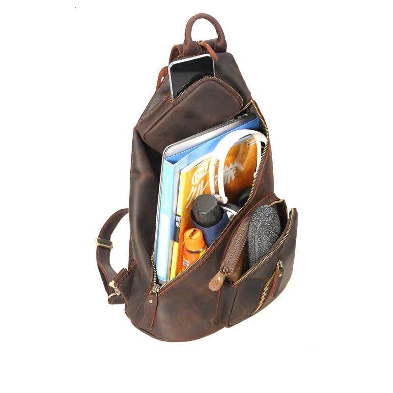 Casual Leather Sling Backpack with USB Port