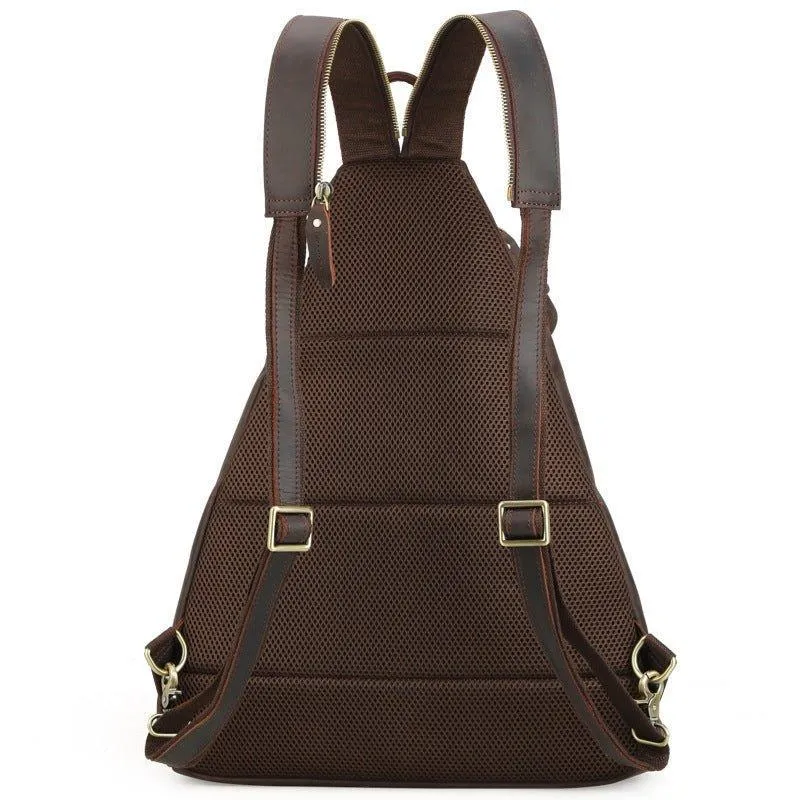 Casual Leather Sling Backpack with USB Port