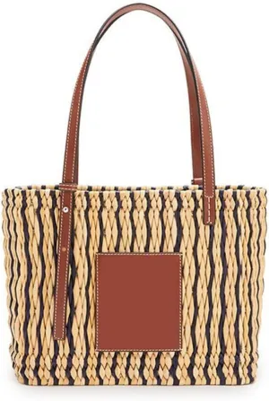 Casual Striped Basket Shopping Bags Rattan Woven Women Shoulder Bags Wicker Handbags Beach