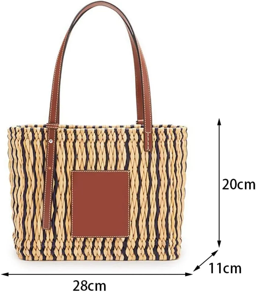 Casual Striped Basket Shopping Bags Rattan Woven Women Shoulder Bags Wicker Handbags Beach
