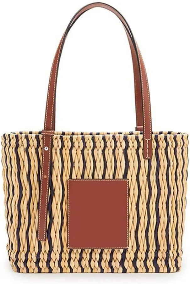 Casual Striped Basket Shopping Bags Rattan Woven Women Shoulder Bags Wicker Handbags Beach