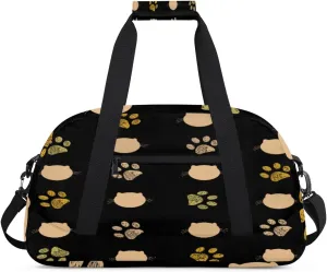 Cat Paw Prints Gym Duffel Bag for Men Women Cute Cat Head Sports Tote Bag with Adjustable Shoulder Strap for Dance Gymnastics Traveling Outdoor Camping Overnight Stay