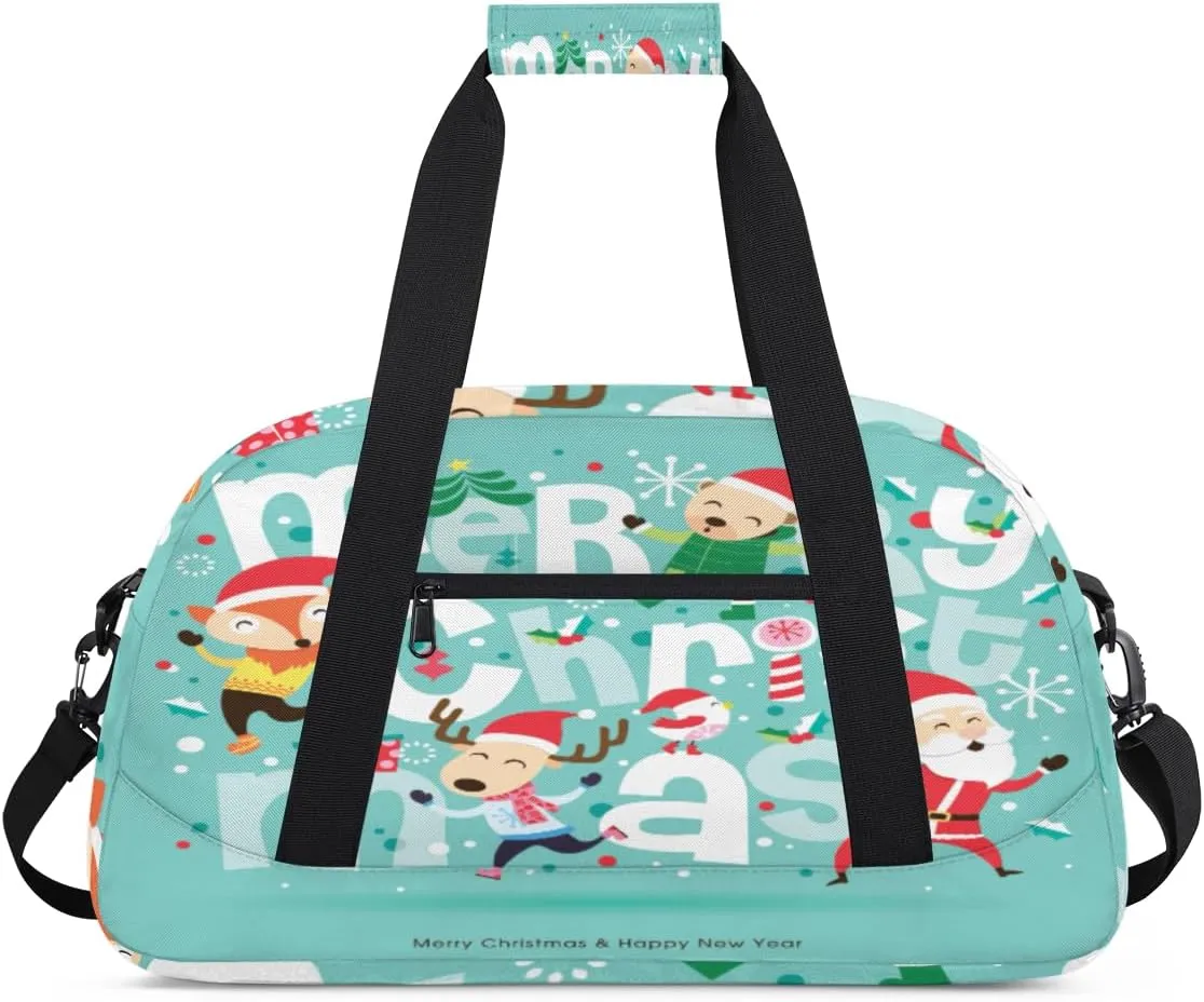 Celebration Christmas Gym Duffel Bag for Men Women Cartoon Pattern Sports Tote Bag with Adjustable Shoulder Strap for Dance Gymnastics Traveling Outdoor Camping Overnight Stay