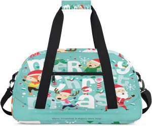 Celebration Christmas Gym Duffel Bag for Men Women Cartoon Pattern Sports Tote Bag with Adjustable Shoulder Strap for Dance Gymnastics Traveling Outdoor Camping Overnight Stay