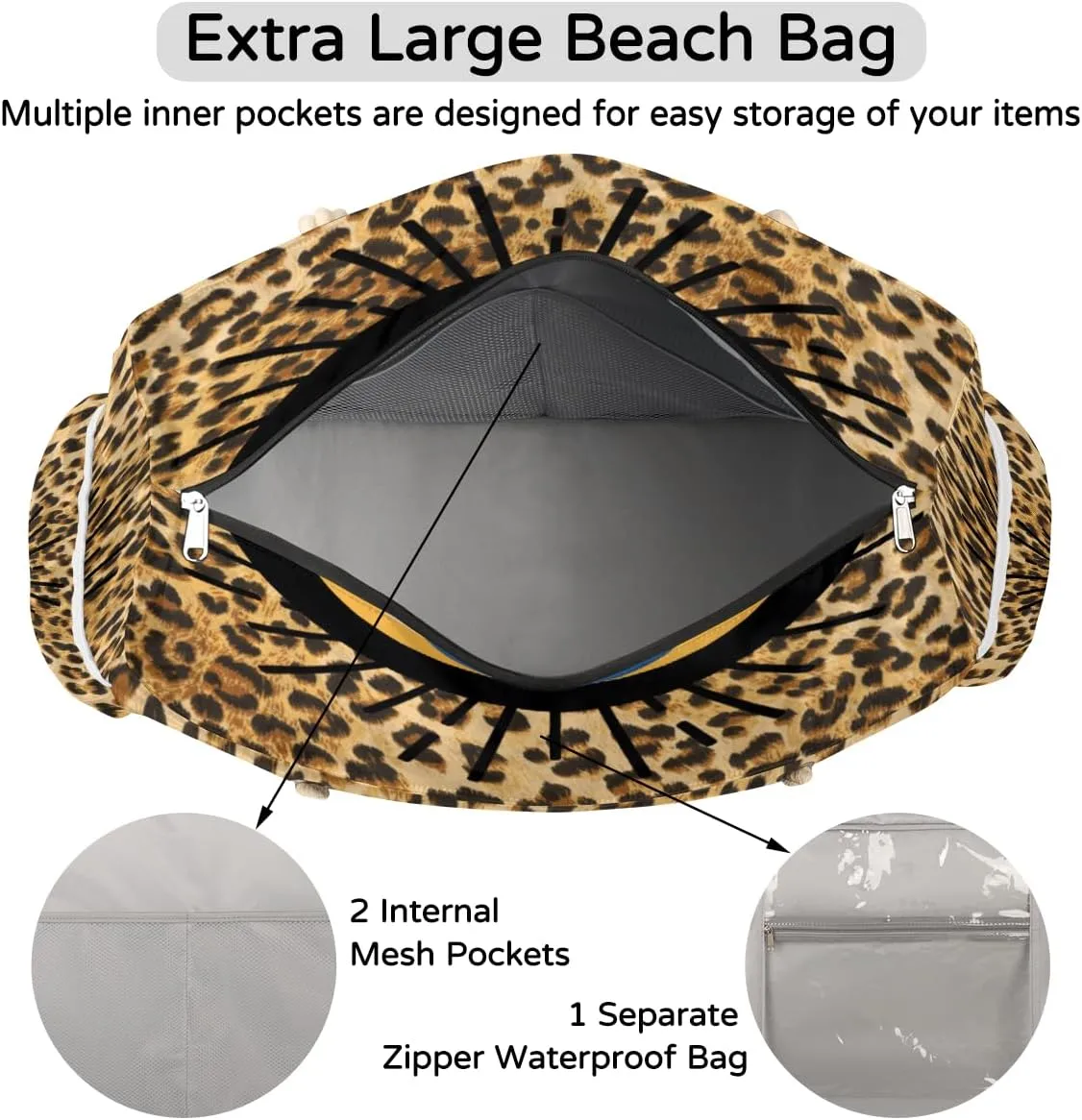cfpolar Beach Bag Large Beach Tote Bag Travel Tote Bags Top Zipper Closure Pool Bag