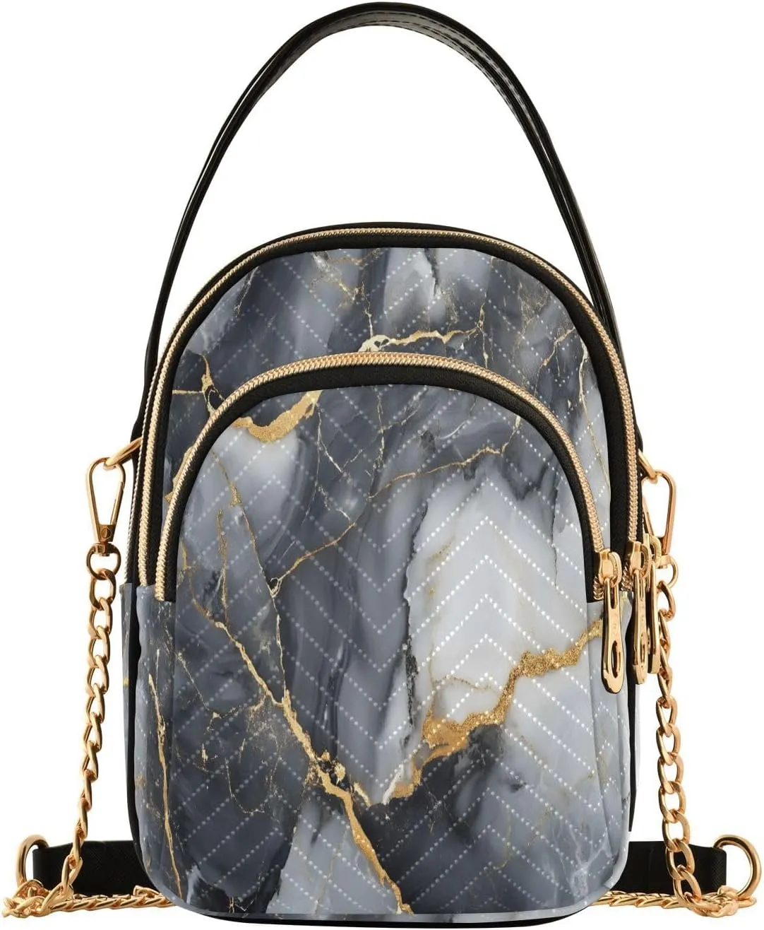 Chain Crossbody Bags for Women Black White Gold Marble Quilted Shoulder Handbags Travel Cross Body Cell Phone Purses Bags
