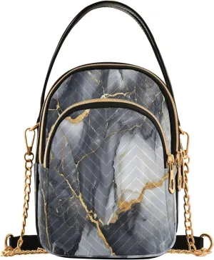 Chain Crossbody Bags for Women Black White Gold Marble Quilted Shoulder Handbags Travel Cross Body Cell Phone Purses Bags