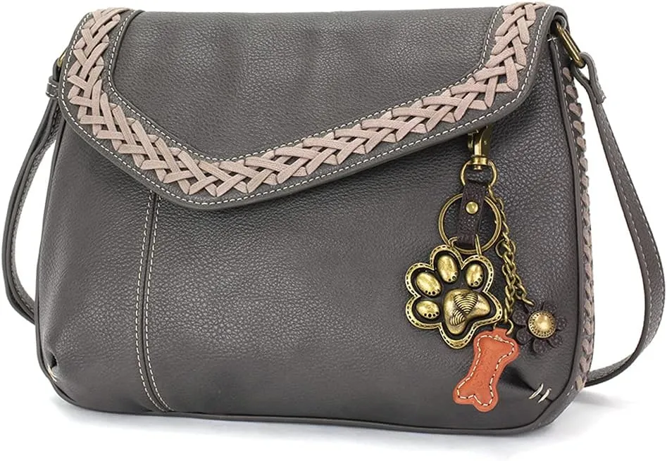 CHALA Braided Boho Crossbody Bag with Metal Keychain -Ink