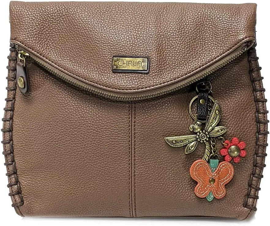 Chala Charming Crossbody Bag Shoulder Handbag With Flap Top and Zipper Black/Dark Brown