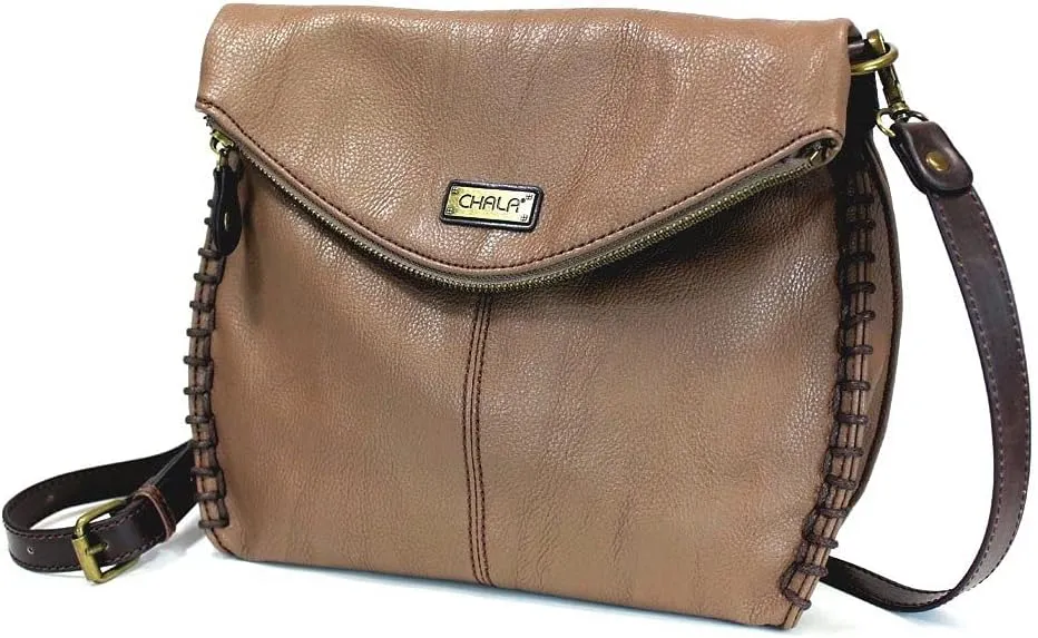 Chala Charming Crossbody Bag Shoulder Handbag With Flap Top and Zipper Black/Dark Brown