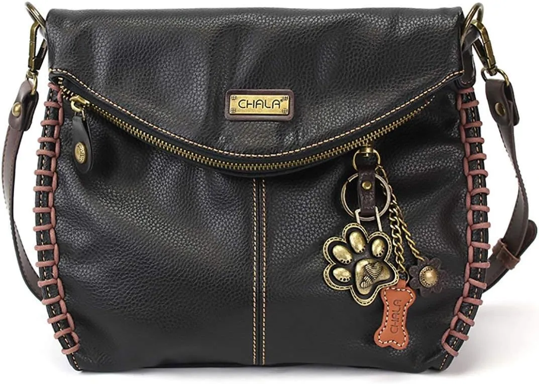 Chala Charming Crossbody Bag Shoulder Handbag With Flap Top and Zipper Black/Dark Brown