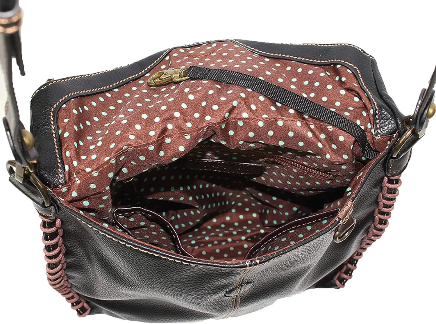Chala Charming Crossbody Bag Shoulder Handbag With Flap Top and Zipper Black/Dark Brown