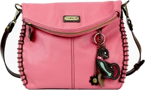 CHALA Charming Crossbody Bag With Flap Top | Flap and Zipper Cross-Body Purse or Shoulder Handbag with Metal Chain - Pink