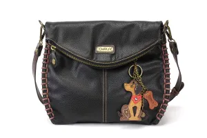 Chala Charming Crossbody Bag with Zipper Flap Top and Metal Chain - Black (Mini Dog)