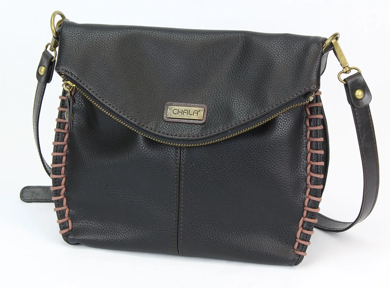 Chala Charming Crossbody Bag with Zipper Flap Top and Metal Chain - Black (Mini Dog)