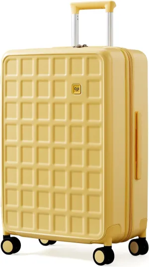 Checked 26 inch Luggage with 8 Spinner Wheels, Large Suitcase with TSA Lock, 100% Lightweight PC Hard Shell travel luggage Suitcases for Men Women, 26-Inch Checked-In, Cheese Yellow