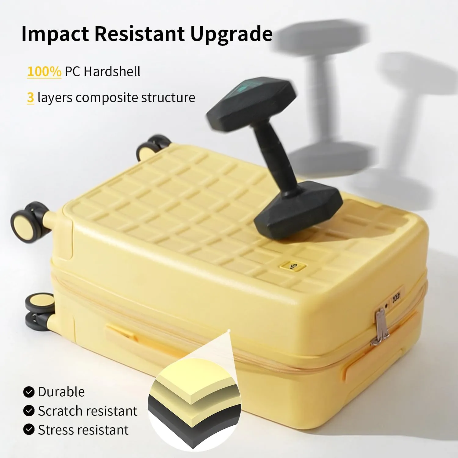 Checked 26 inch Luggage with 8 Spinner Wheels, Large Suitcase with TSA Lock, 100% Lightweight PC Hard Shell travel luggage Suitcases for Men Women, 26-Inch Checked-In, Cheese Yellow