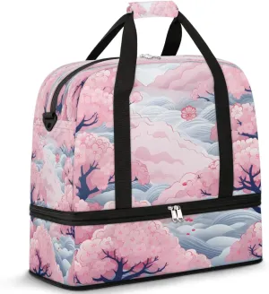 Cherry Blossoms View Travel Duffel Bag, Travel Essentials, Gym Bag for Women, Weekender Overnight Bag With Shoes Compartment, Carry On Bags for Airplanes