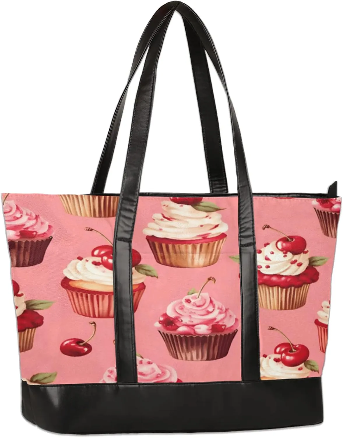 Cherry Cupcakes Laptop Tote Bag for Women Lightweight Work Purse with Multiple Compartments Fits 13-15.6 Inch Laptop Tablet Shoulder Bag for Office Travel Daily Use