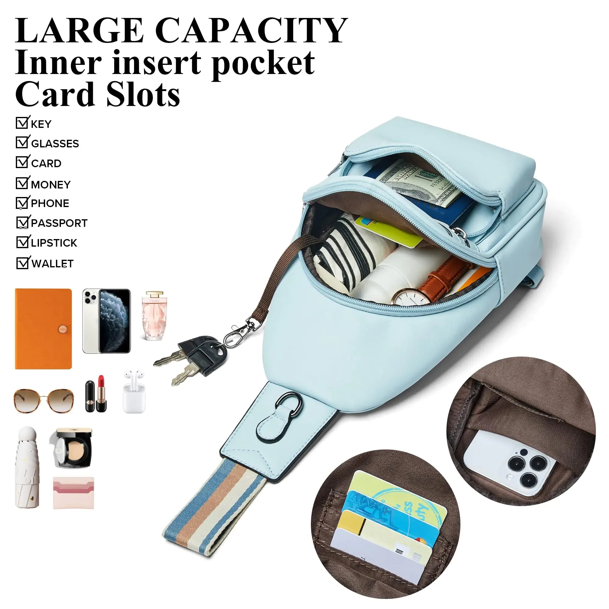 Chest Shopping Blue Women Women Packs Front Crossbody Bag Elegant Work Bags Zippered Fanny Sling for Bag Safe transaction Dual for 7-1 for Pockets