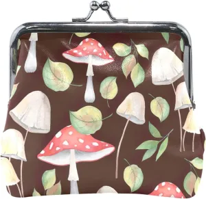 Chic Fungi Brown Personalized Coin Purse Holder Women Leather Buckle Kiss Lock Girls Small Change Purse
