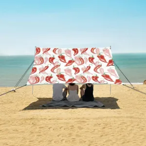 Chili Pepper Beach Canopy Tent Anti-UV & Wind Resistant, White Camping Sun Shelter Easy Setup Portable,Outdoor Shade Tents with Sandbags,Sand Shovels,Ground Pegs & Stability Poles